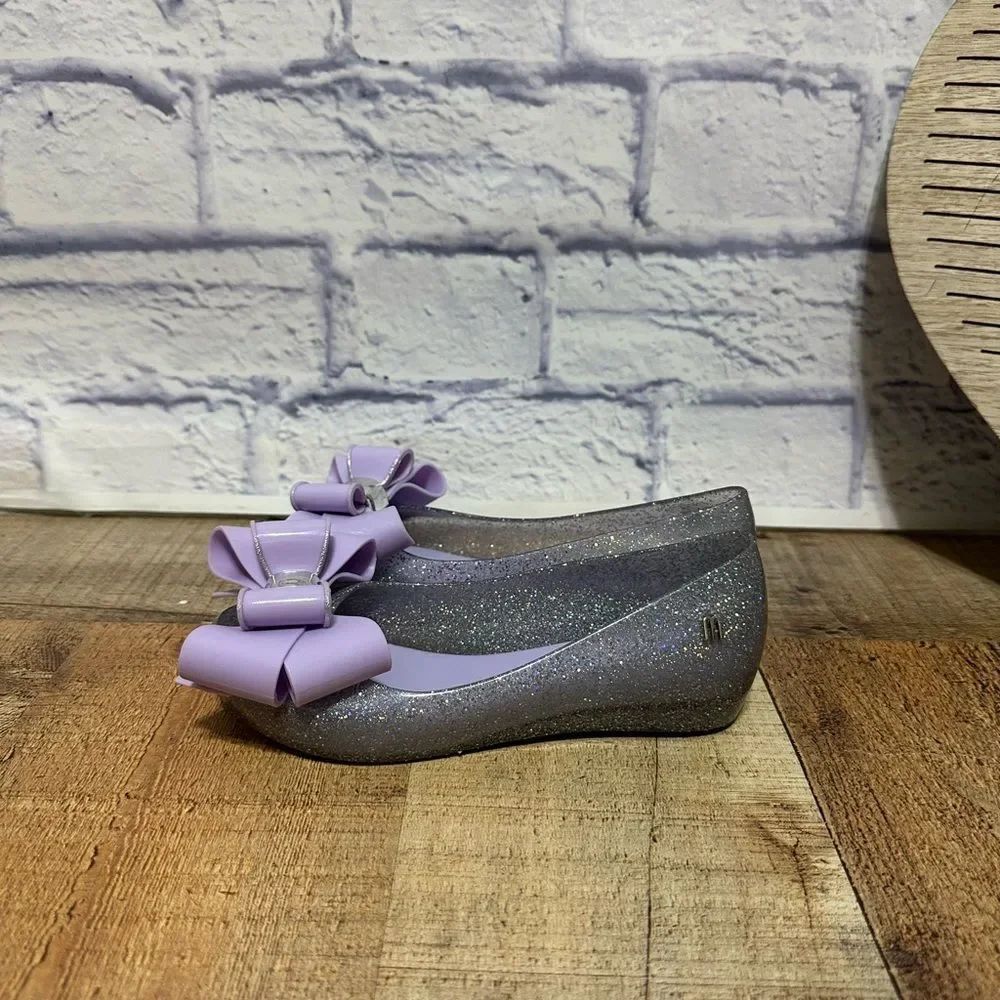 Mini Melissa Ultragirl Sweet IX Purple Clear Glitter Lilac Bow Youth Size 13
